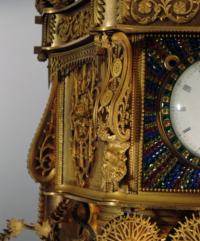 图片[3]-Gold-plated copper ball with three people playing music clock-China Archive